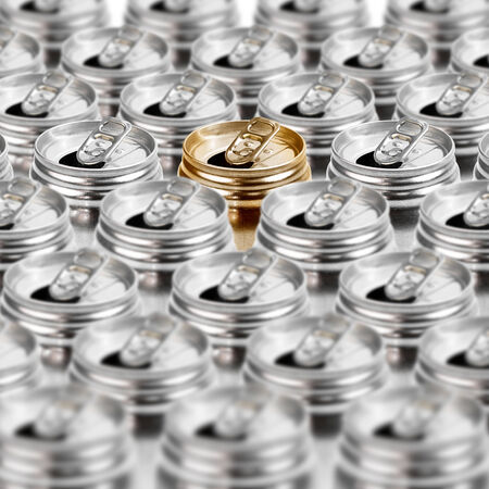 Group of aluminium can in different color on depth of fieldの写真素材