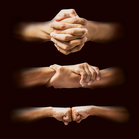 Action of the couple human hand collection isolated on dark background with clipping pathの写真素材