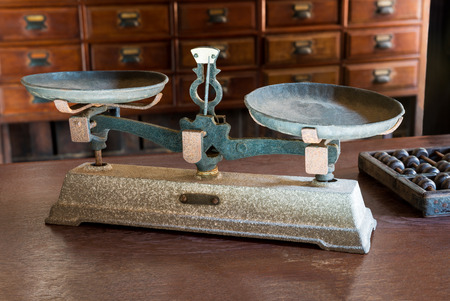 Antique scale for weigh in the ancient drugstoreの写真素材