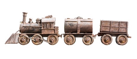 Model of the ancient steel train for decoration isolated on white backgroundの写真素材