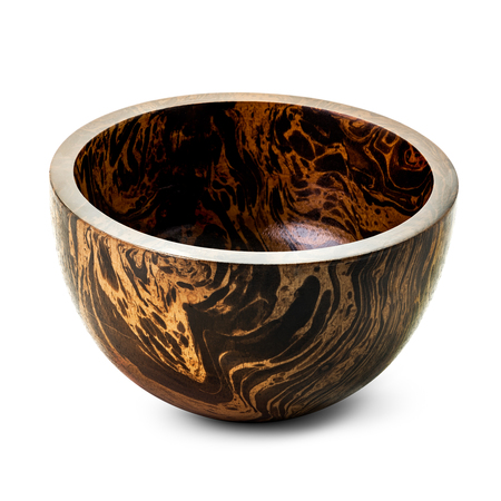 Wooden bowl isolated on white backgroundの写真素材