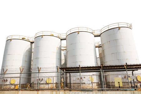 Storage tank for keep the oil from refinery isolated on white backgroundの写真素材