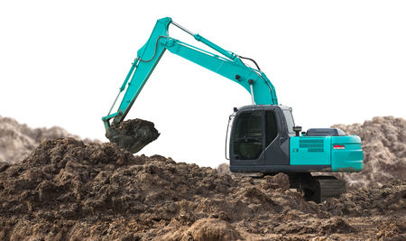 Excavator backhoe on the ground isolated on whiteの写真素材