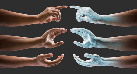 Human hand transform to the ice on dark backgroundの写真素材
