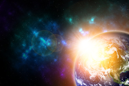 Planet earth from the space at sunset timeの写真素材