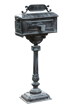 Vintage standing mailbox isolated on white background with clipping pathの写真素材