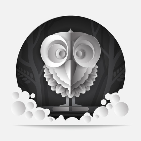 Illustration of owl at the jungle in paper art styleのイラスト素材