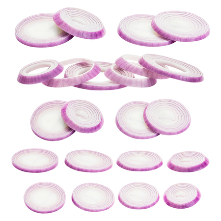 Onion slice for food or burger ingredient isolated on white background with clipping pathの写真素材