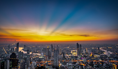 Night scene cityscape at Chaopraya river in Bangkok metropolis Thailandのeditorial素材