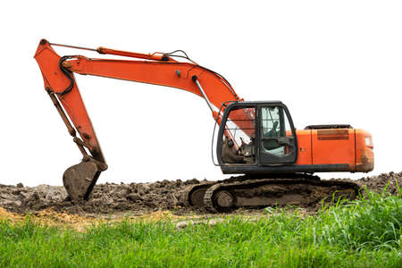 Excavator backhoe on the ground isolated on white background