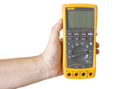 man hand holding electronic multimeter