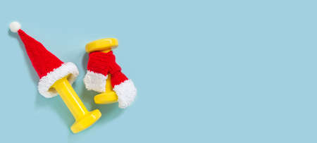 Exercise, fitness and developing the concept of a merry Christmas and a happy New year. Yellow...