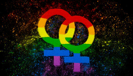 Double Venus symbol with Holi Color in rainbow colorsの写真素材