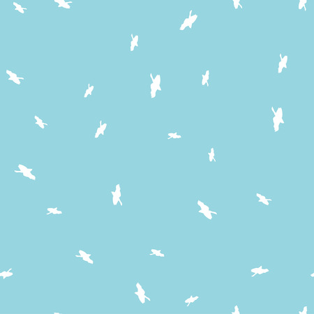 Bird seamless pattern. White birds on a light blue background. Vector illustration.のイラスト素材