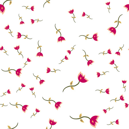 Seamless pattern of doodle flowers. Vector illustration on white background.のイラスト素材