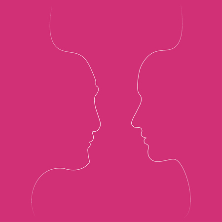 Two people silhouettes drawn with one line. Simple vector illustration. Separate on a colored background.のイラスト素材