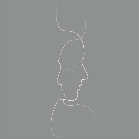 Two people silhouettes drawn with one line. Simple vector illustration. Separate on a colored background.のイラスト素材