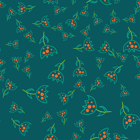 Seamless pattern from doodle flowers. Vector illustration on color background.のイラスト素材