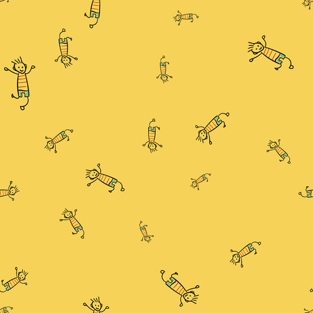 Kids seamless pattern in doodle style. Vector illustration on color background.のイラスト素材