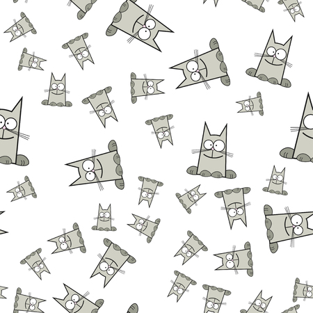 Seamless pattern of cats in cartoon style. On white background, vector illustration.のイラスト素材