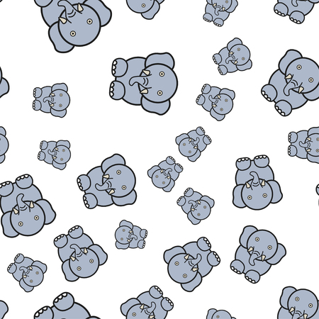 Seamless pattern of elephants in cartoon style. On white background, vector illustration.のイラスト素材