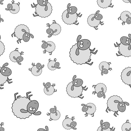 Lambs seamless pattern in cartoon style. On white background, vector illustration.のイラスト素材