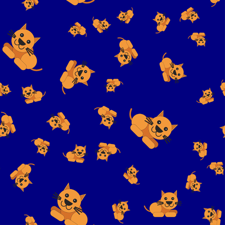 Seamless pattern made of cat. Vector illustration in cartoon style on a colored background.のイラスト素材