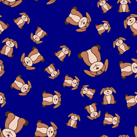 Seamless pattern of dogs in cartoon style. On color background, vector illustration.のイラスト素材