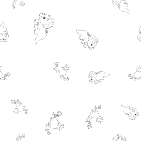 Seamless pattern of contour of dinosaurus triceratops and vulcano eruption. Isolated on white background. Vector illustration.の写真素材