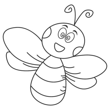 Happy bee in cartoon style. Outline drawing. Vector illustrationのイラスト素材