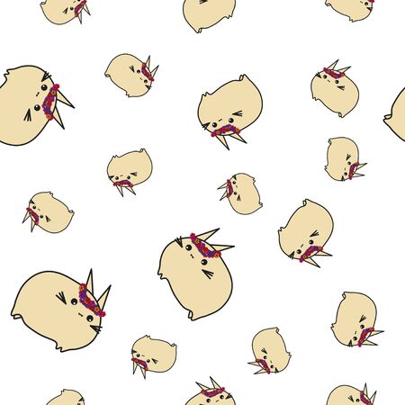 Seamless pattern of cartoon bunnies denoting virgo zodiac signs.  illustration on white background.の写真素材