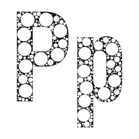 The letter of the alphabet in black and white circles. Vector font illustration.のイラスト素材