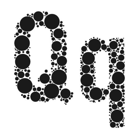 A letter of the alphabet from black circles laid out by mozayka. Vector font illustration.のイラスト素材