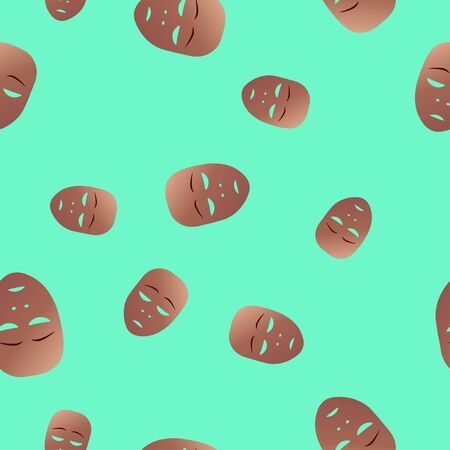 Seamless pattern of theatrical mask with repentance emotion. Vector illustration. Bronze mask with gradient on turquoise background.のイラスト素材