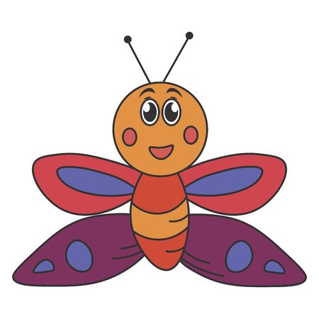 Cheerful butterfly in cartoon style. Color drawing. Vector illustrationのイラスト素材