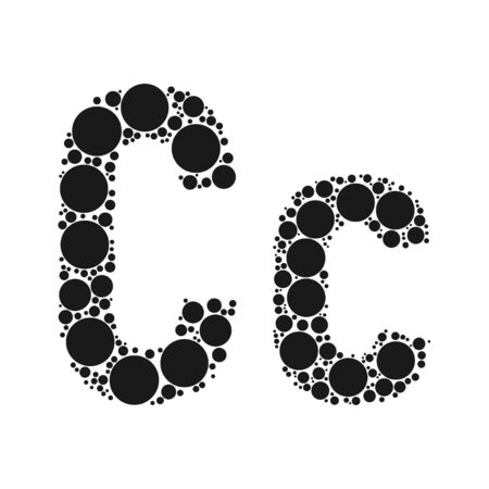 A letter of the alphabet from black circles laid out by mozayka. Vector font illustration.のイラスト素材