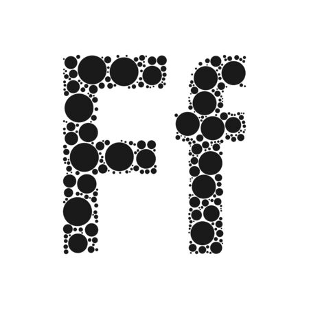 A letter of the alphabet from black circles laid out by mozayka. Vector font illustration.のイラスト素材
