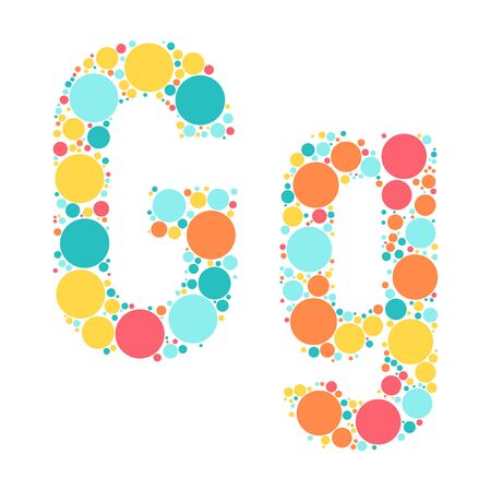 A letter of the alphabet from colored circles laid out by a cheerful mozayka. Vector font illustration.のイラスト素材