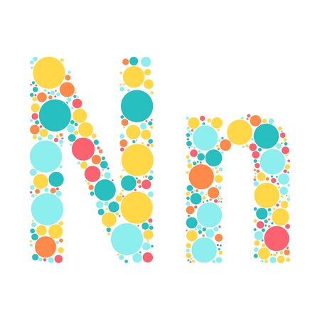 A letter of the alphabet from colored circles laid out by a cheerful mozayka. Vector font illustration.のイラスト素材