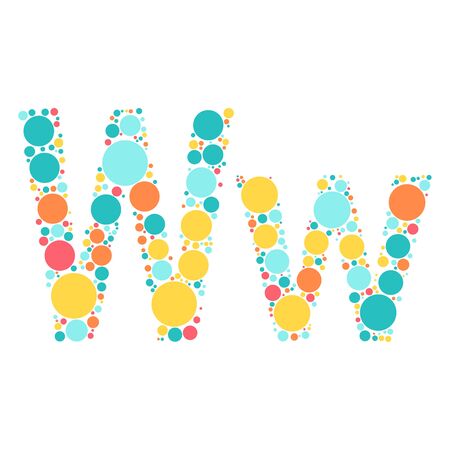 A letter of the alphabet from colored circles laid out by a cheerful mozayka. Vector font illustration.のイラスト素材