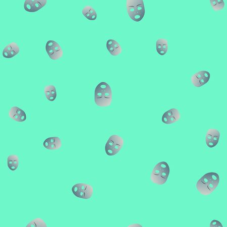 Seamless pattern of theatrical mask with astonished emotion. Vector illustration. Silver mask with gradient on turquoise background.の写真素材