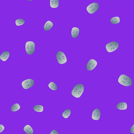Seamless pattern of theatrical mask with anger emotion. Vector illustration. Silver mask with gradient on purple background.の写真素材