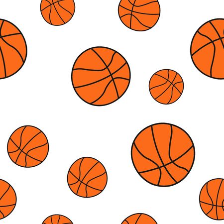 Seamless pattern of basketball balls in Doodle style. Vector illustration.の写真素材
