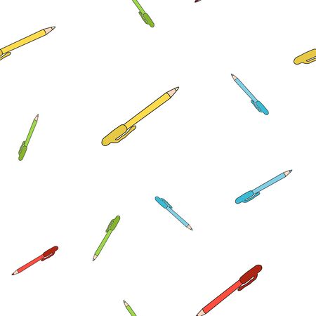 Seamless pattern of school pens in Doodle style. Vector illustration.のイラスト素材