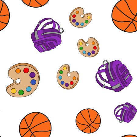 Seamless pattern of school supplies in Doodle style.のイラスト素材