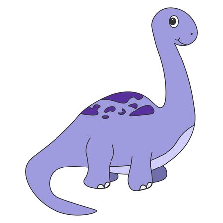 Cute cartoon dinosaur brachiosaur. Purple dinosaur isolated on a white background. Vector illustration.のイラスト素材