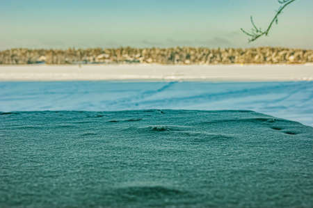 Frozen lake. The power of nature. Winter desert, spread out on the lake. Natural nature background. The stylized treatment of the mood.の写真素材