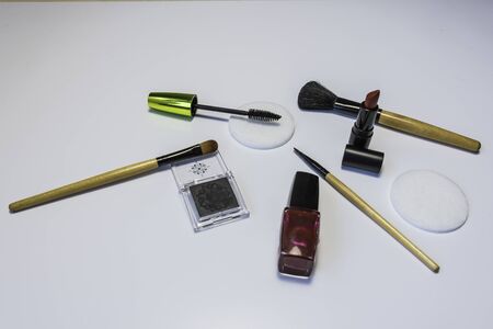 Cosmetic Tools and products on a white backgroundの写真素材