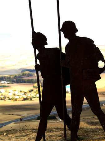 sculpture of pilgrims forgiveness (navarra)の写真素材