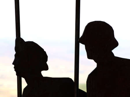 sculpture of pilgrims forgiveness (navarra)の写真素材